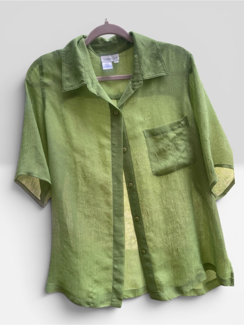 Coldwater Creek Lime Green Short Sleeve Button-Down Shirt gauze material